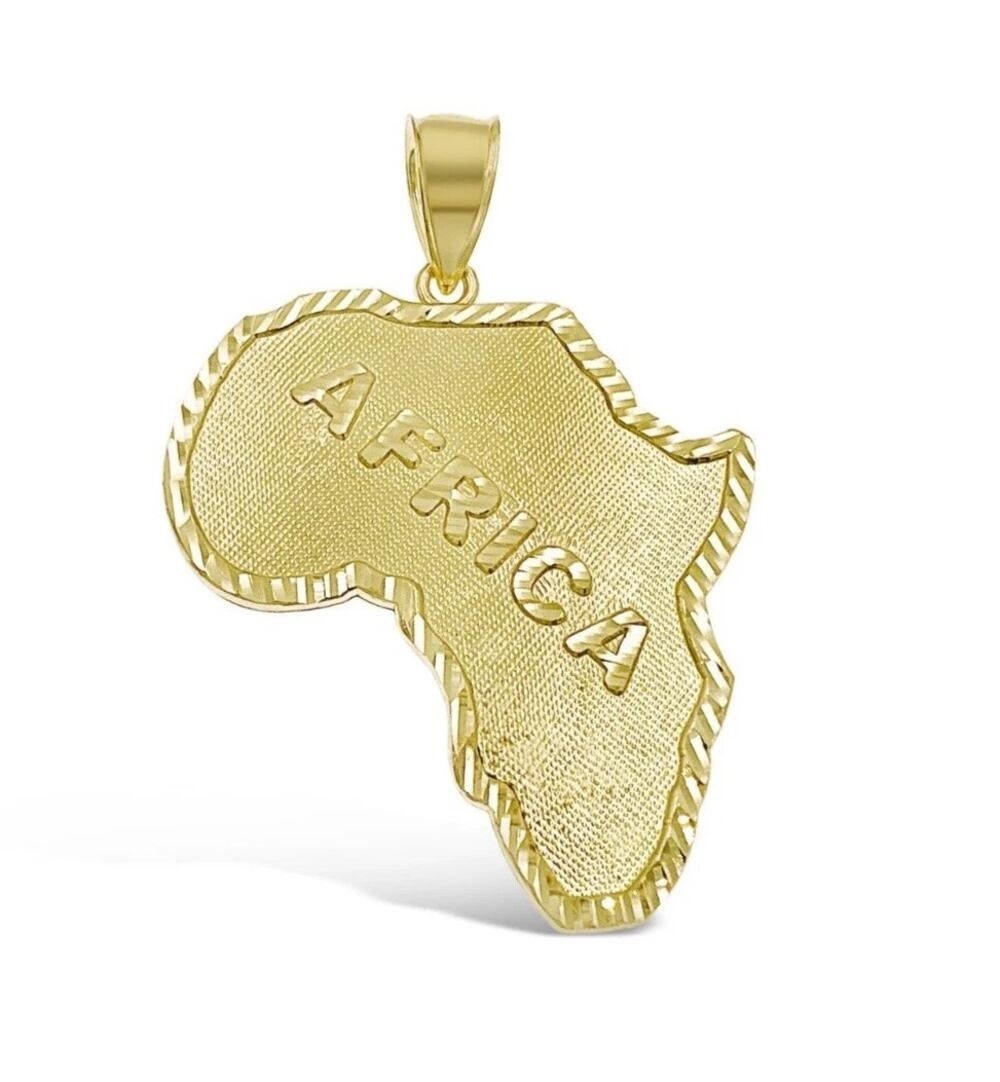 10k Yellow Gold Africa Map Continent Pendant Mens Charm 1.6"